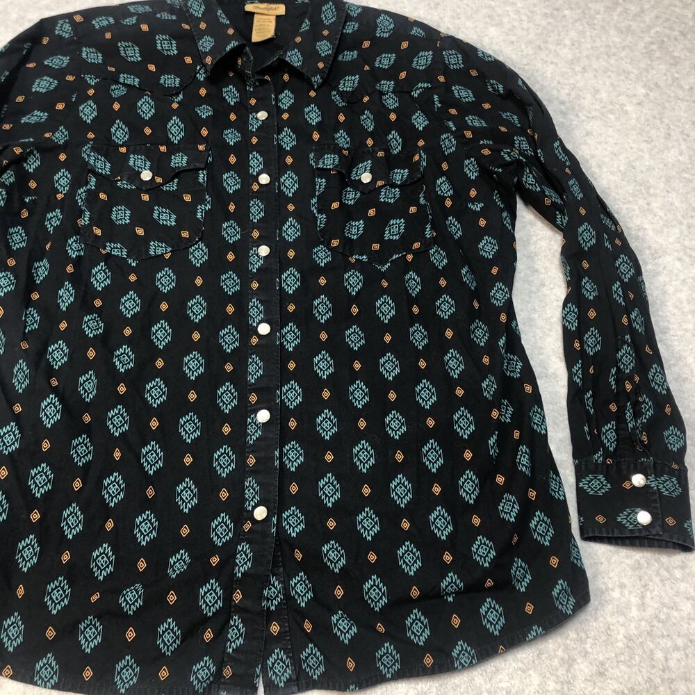 Wrangler Western Aztec Pearl Snap Shirt Womens XL Black Cowgirl Beth Dutton - Picture 2 of 9